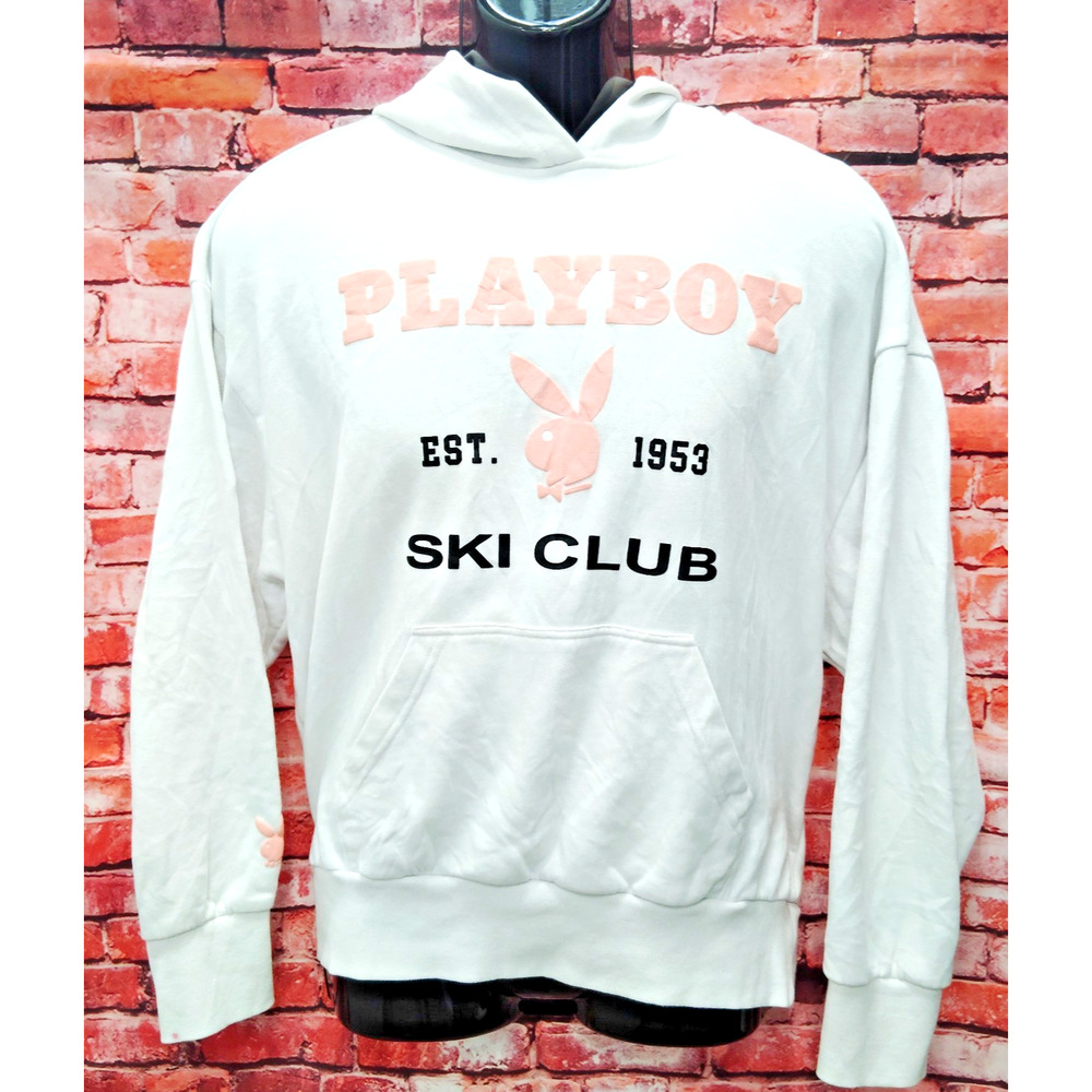 Playboy Unisex White Cotton Hoodie Size S Regular Fit